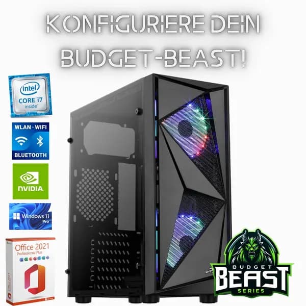 Gaming-PC Budget Beast V2 – Dein Einstieg: bis 4.0 GHz | 8-32GB RAM | RX 580 8GB (optional) | Konfigurierbar mit 8 - 32GB (konfigurierbar) GB RAM und 128GB - 2TB (konfigurierbar) GB SSD – Refurbished kaufen bei MJtronics