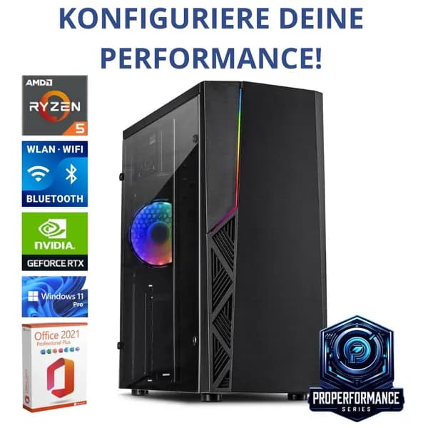 ProPerformance Series V1 – Mittelklasse Gaming-PC mit Ryzen 5 5500 & RTX 3050 | 16–64 GB RAM | Konfigurierbar mit 8 - 32GB (konfigurierbar) GB RAM und 128GB - 2TB (konfigurierbar) GB SSD – Refurbished kaufen bei MJtronics