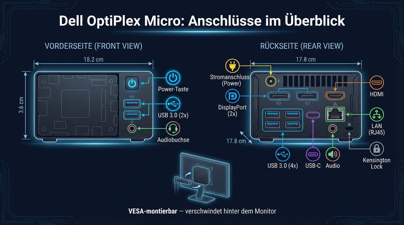 Dell OptiPlex Micro: Anschlüsse und Maße im Überblick
