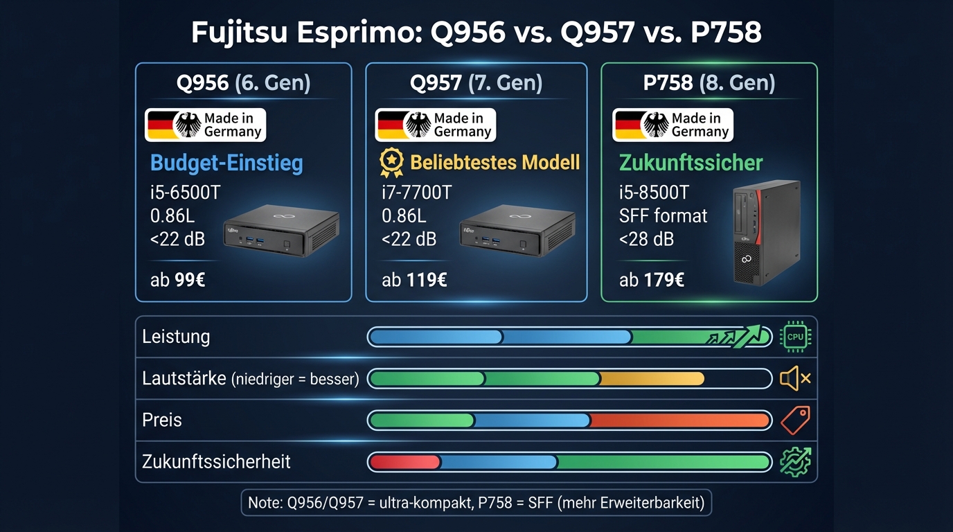 Fujitsu Esprimo: Q956 vs. Q957 vs. P758 im Vergleich