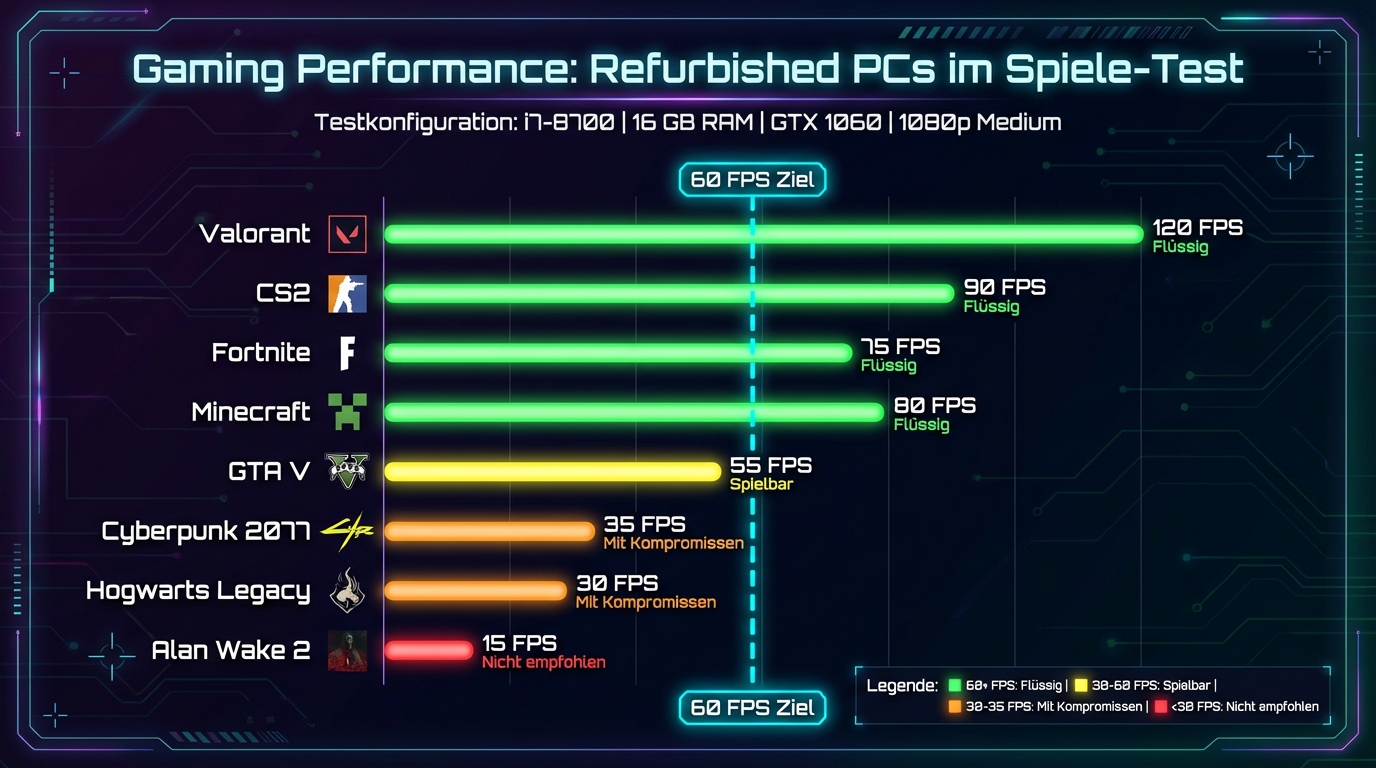 Gaming Performance: Refurbished PCs im Spiele-Test — FPS-Vergleich von Valorant bis Alan Wake 2