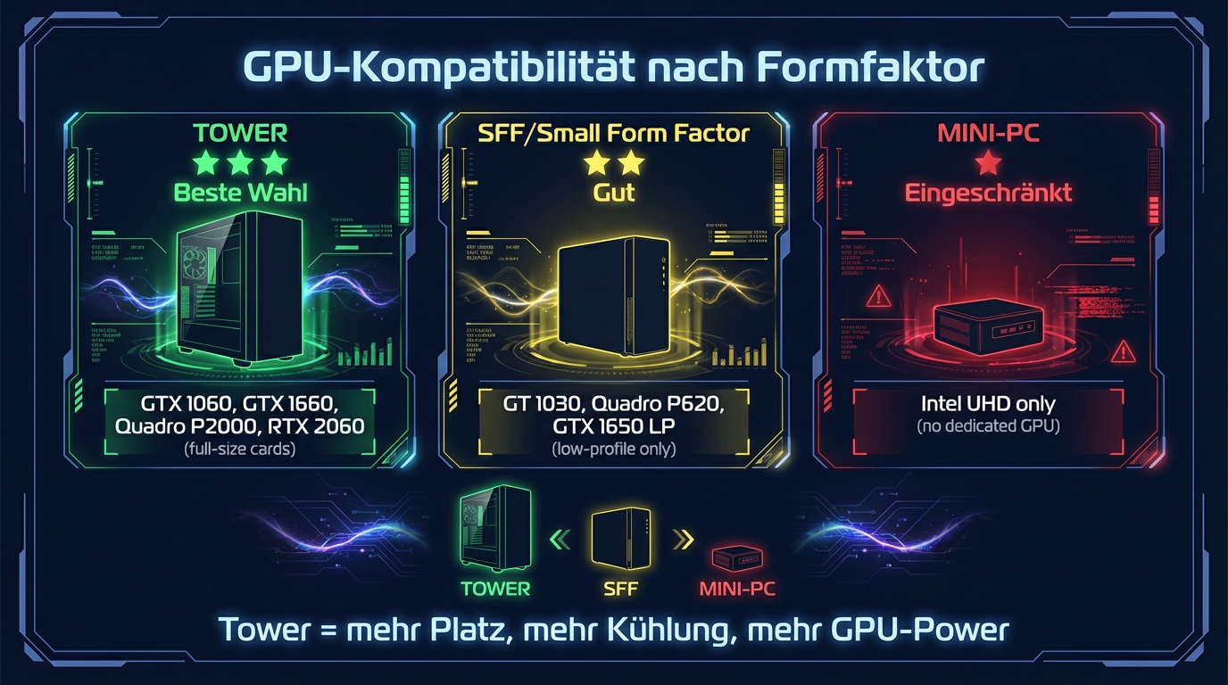 GPU-Kompatibilität nach Formfaktor — Tower, SFF, Mini-PC im Vergleich