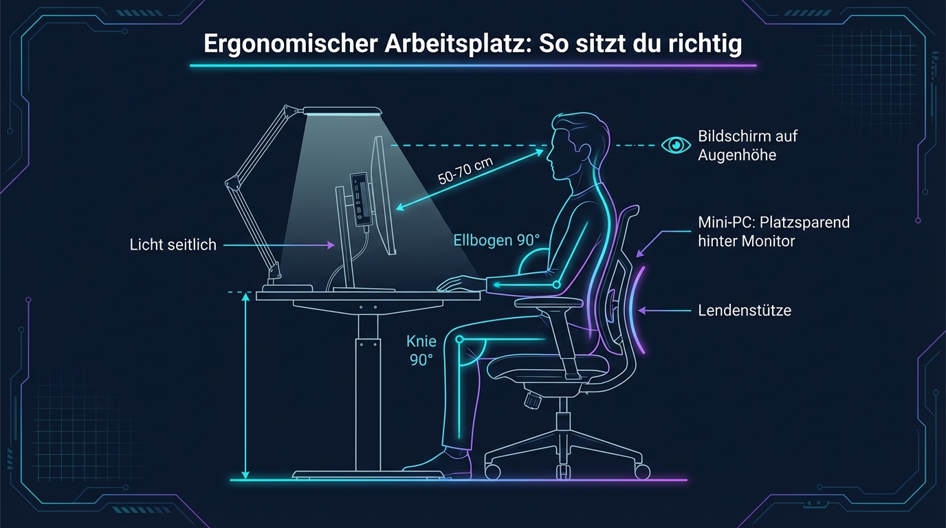 Ergonomischer Arbeitsplatz: So sitzt du richtig — Bildschirmhöhe, Stuhlhöhe, Beleuchtung