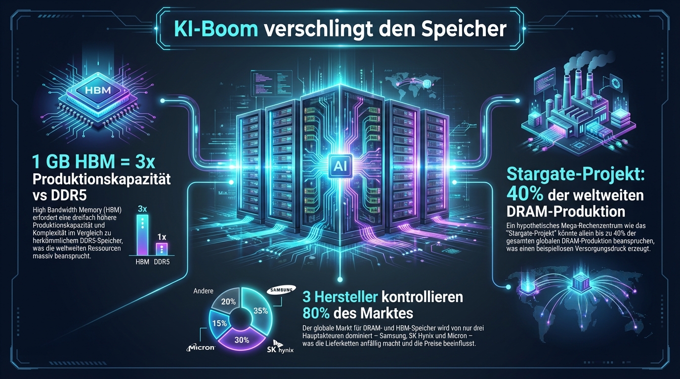 KI-Boom verschlingt den Speicher — HBM-Produktion, Stargate-Projekt, Marktkonzentration