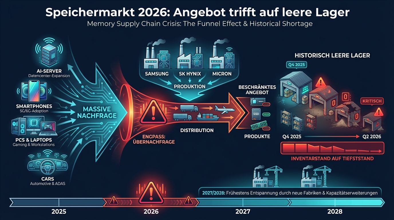 Speichermarkt 2026 — Angebot trifft auf leere Lager, Engpass bis 2027/2028