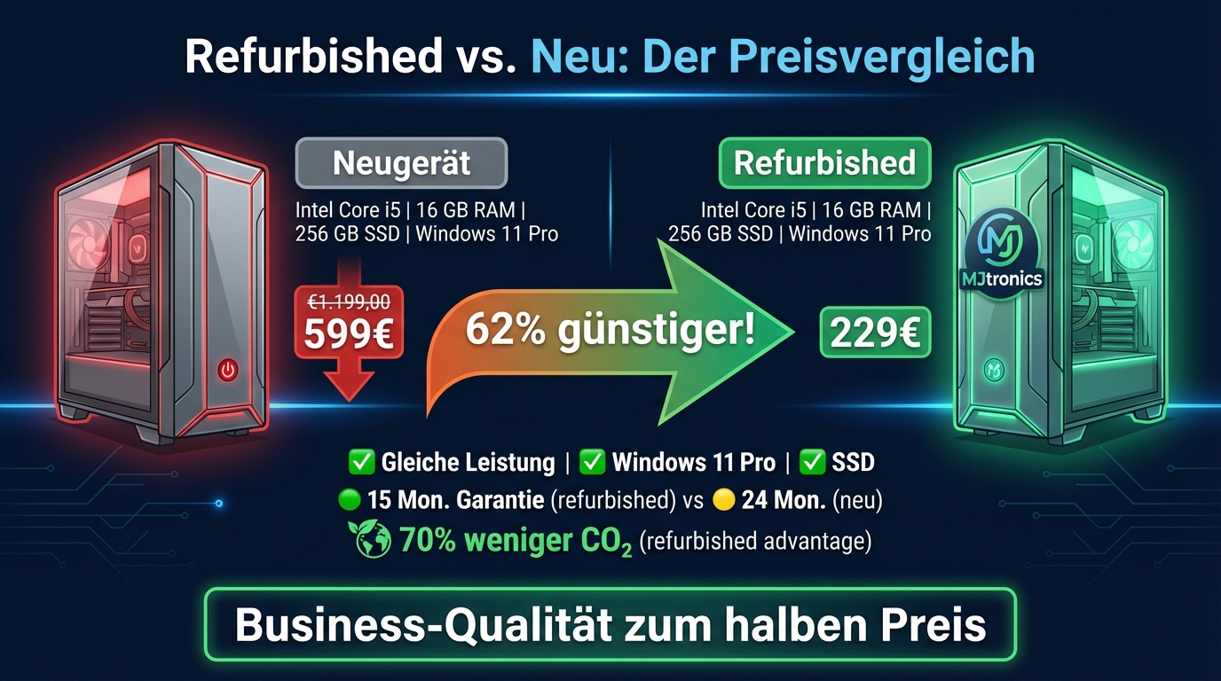 Refurbished vs. Neu: Der Preisvergleich — 62% günstiger bei gleicher Leistung