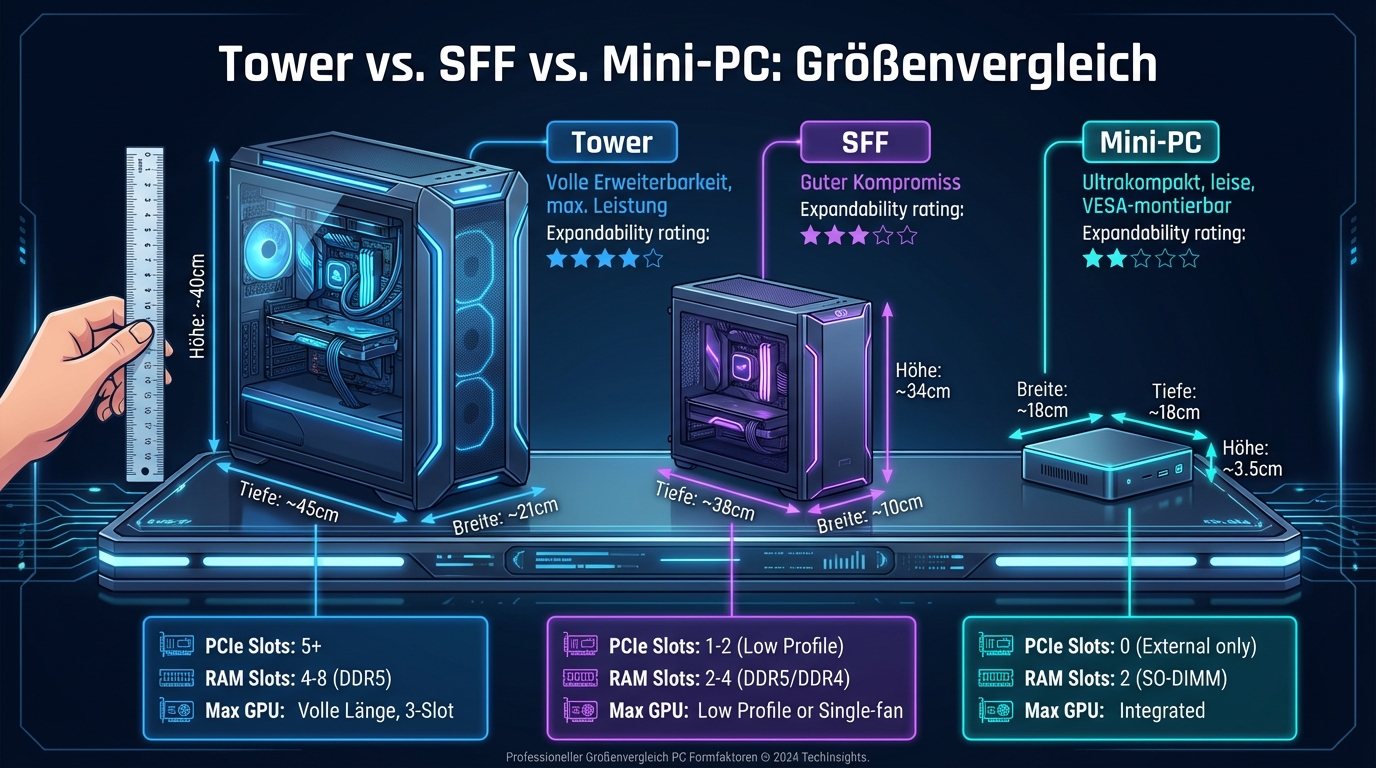 Tower vs. SFF vs. Mini-PC: Größenvergleich der Formfaktoren